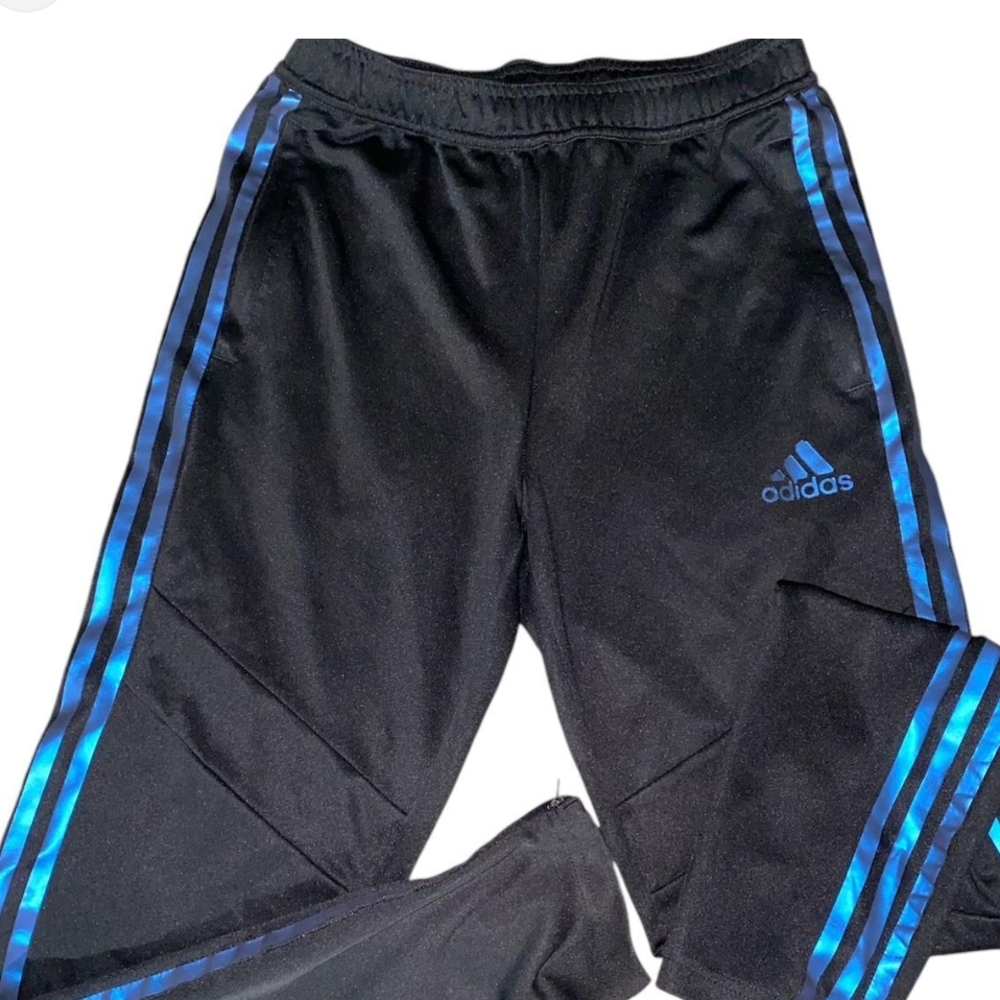 Adidas Kids Black Joggers with Blue Accents